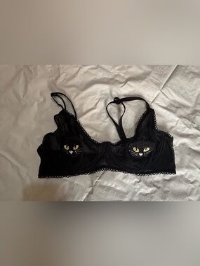 Knotty Knickers Sheer Black Cat Applique Underwire Bralette